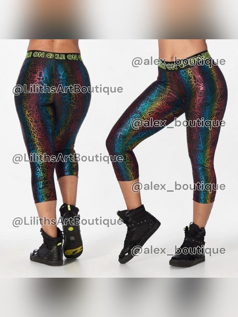 Zumba Sparkle On Capri Leggings Bold Black Multicolor Size S (E009)